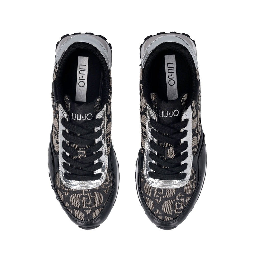 Sneakers Running LIU JO Evelyn 915 in Tessuto Jacquard con Logo Monogram Black Silver