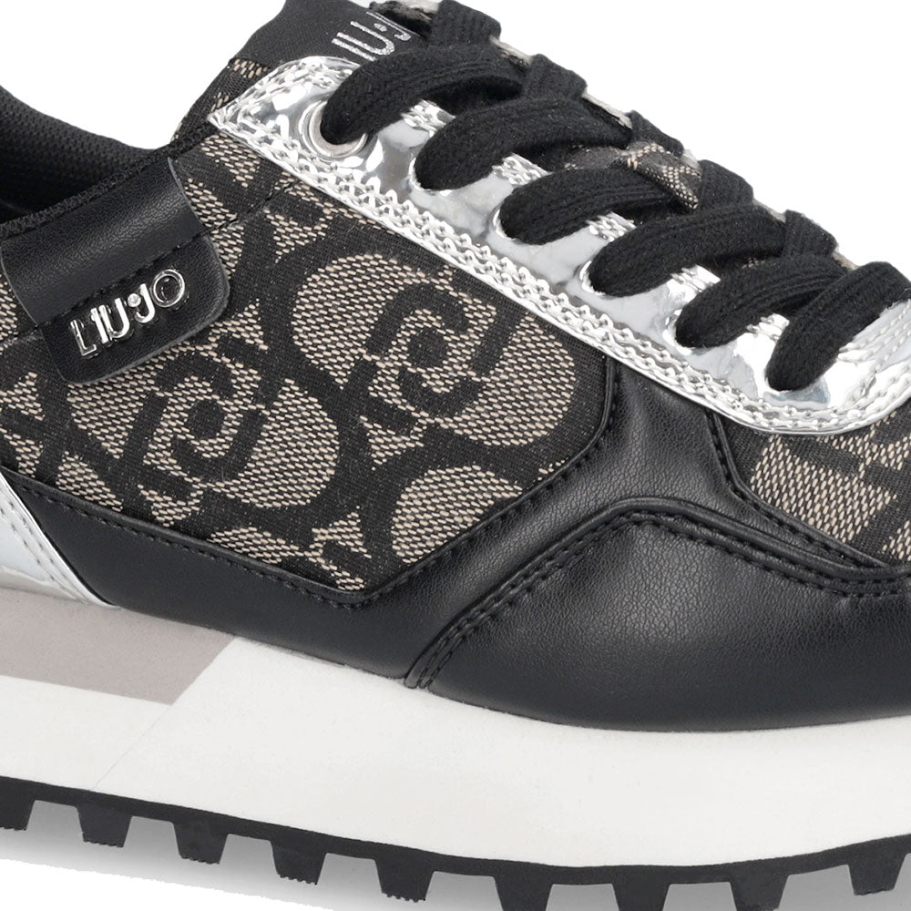 Sneakers Running LIU JO Evelyn 915 in Tessuto Jacquard con Logo Monogram Black Silver