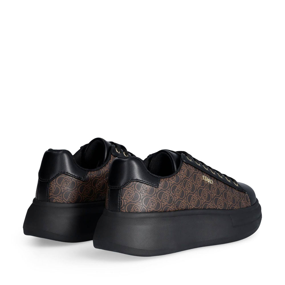 Sneakers Platform LIU JO Babol 01 effetto Saffiano con Logo Monogram All Over Nero e Marrone