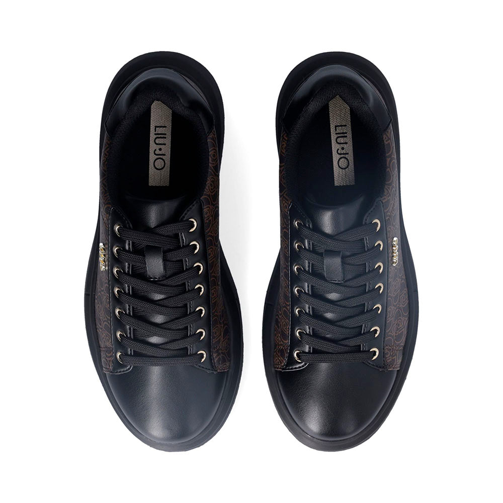 Sneakers Platform LIU JO Babol 01 effetto Saffiano con Logo Monogram All Over Nero e Marrone