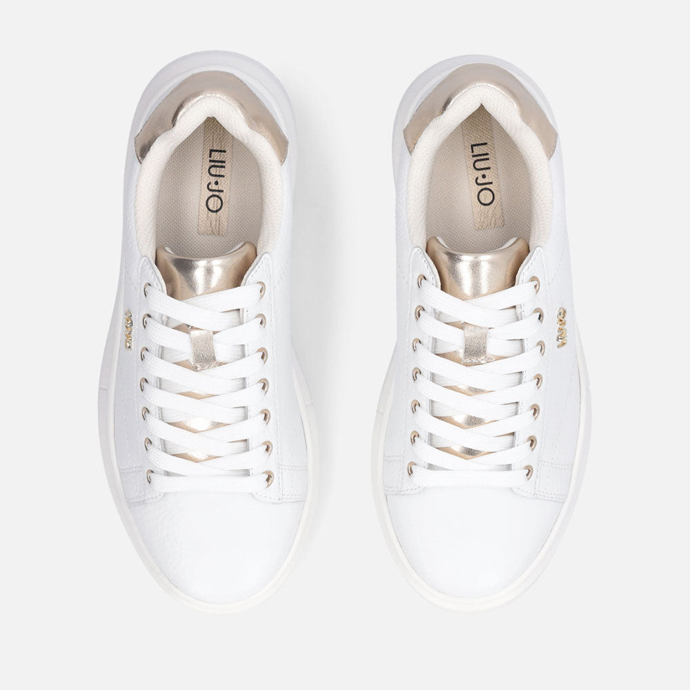 Sneakers Platform LIU JO Babol 01 in Pelle Bottalata Bianca e Inserto Metallizzato Light Gold