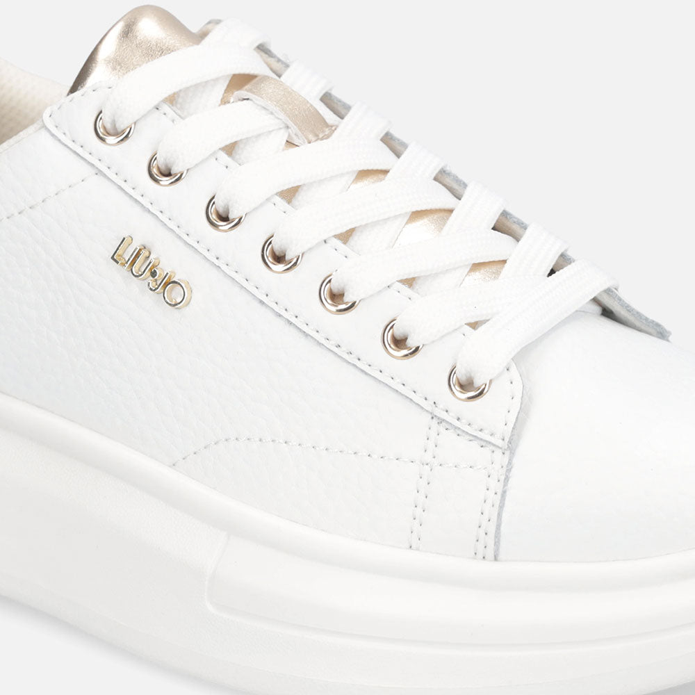 Sneakers Platform LIU JO Babol 01 in Pelle Bottalata Bianca e Inserto Metallizzato Light Gold