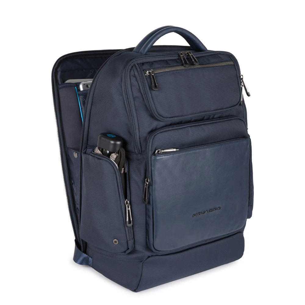PIQUADRO Rucksack 15,6" PC-Halter Macbeth Collection Blaues Leder und Stoff - CA5317S115