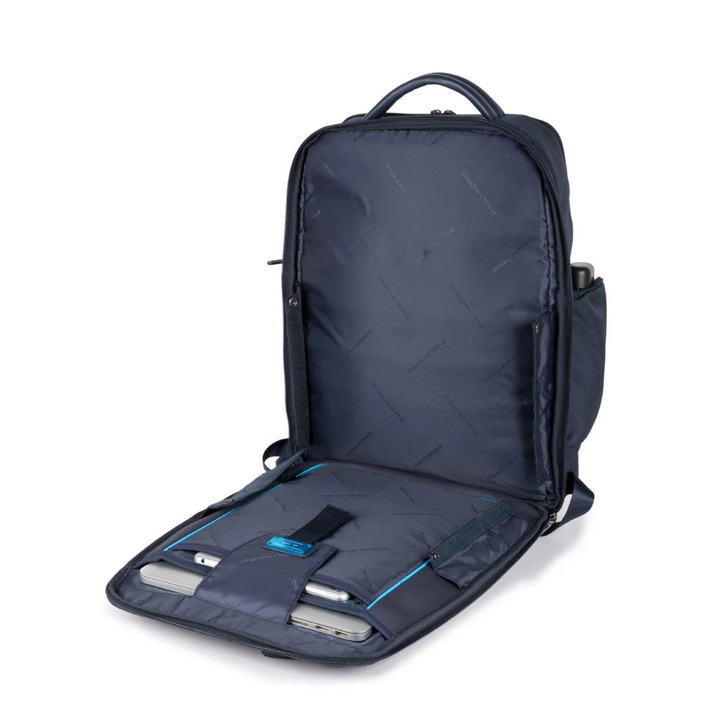 PIQUADRO Rucksack 15,6" PC-Halter Macbeth Collection Blaues Leder und Stoff - CA5317S115