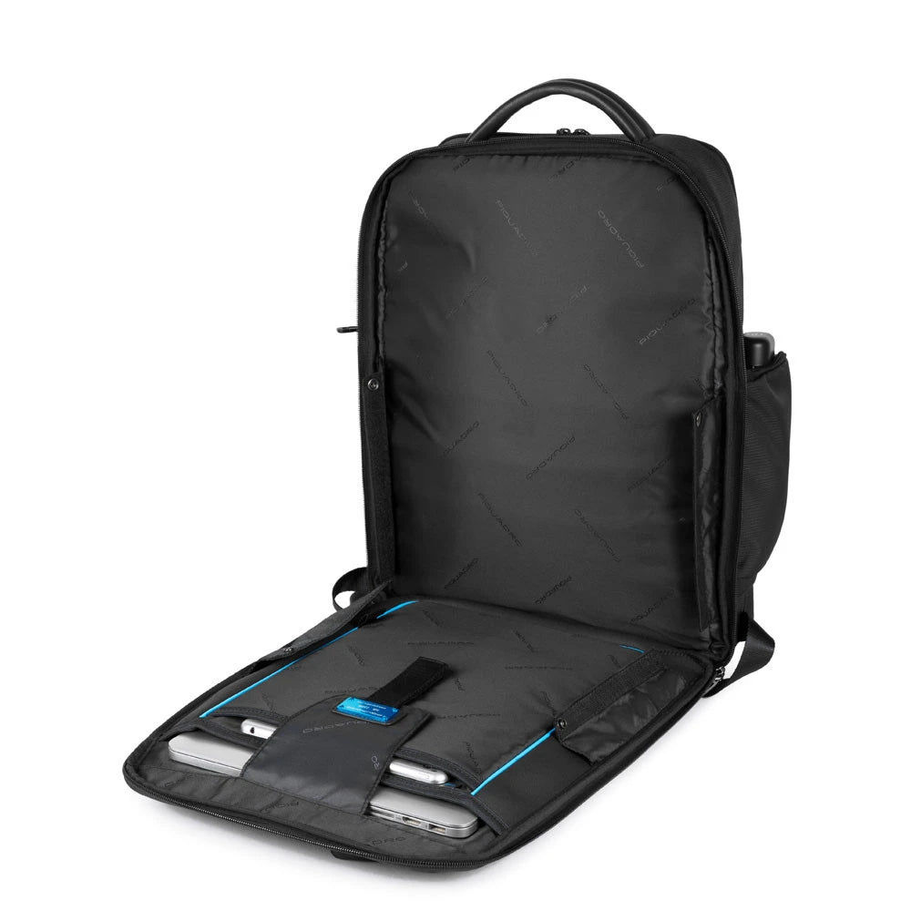 PIQUADRO Rucksack 15,6" PC-Halter Macbeth Collection Schwarzes Leder und Stoff - CA5317S115