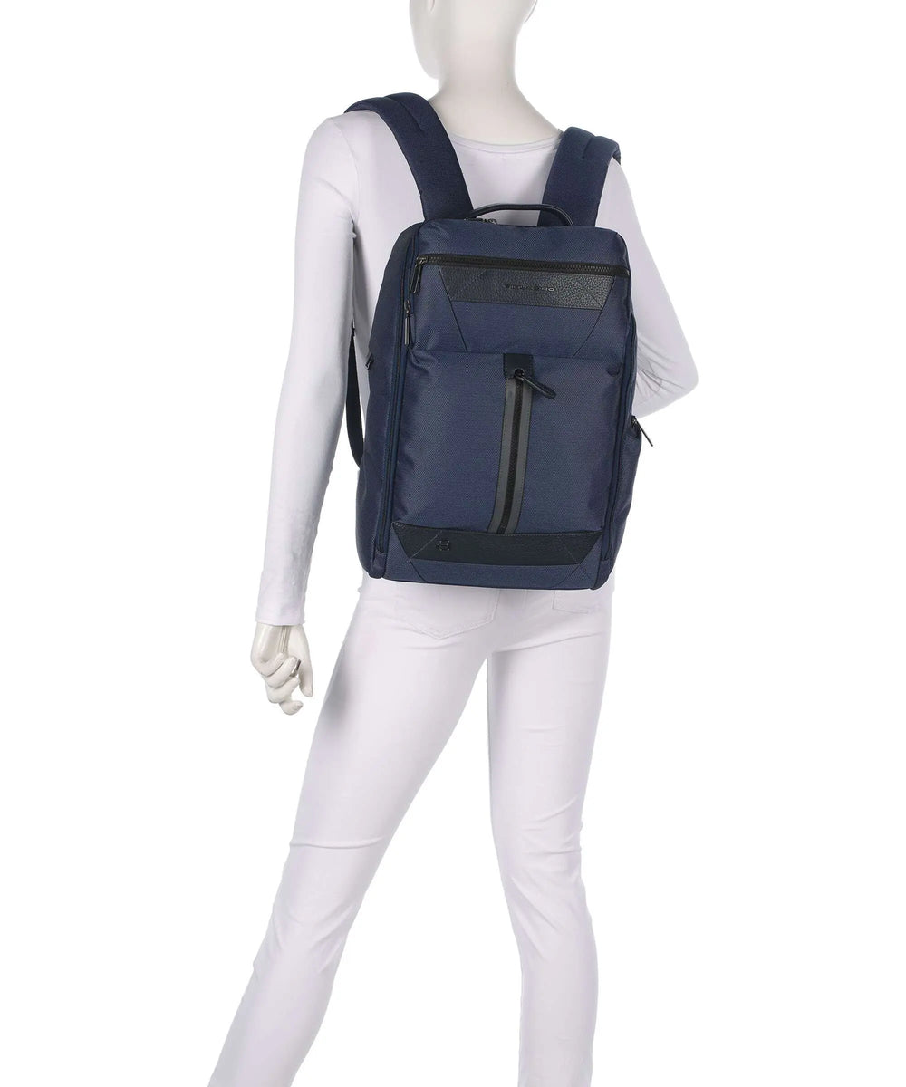 PIQUADRO Herren-Rucksack aus blauem Leder und Stoff, 14-Zoll-Laptop- und iPad-Halterung, Trakai-Linie – CA5524W109