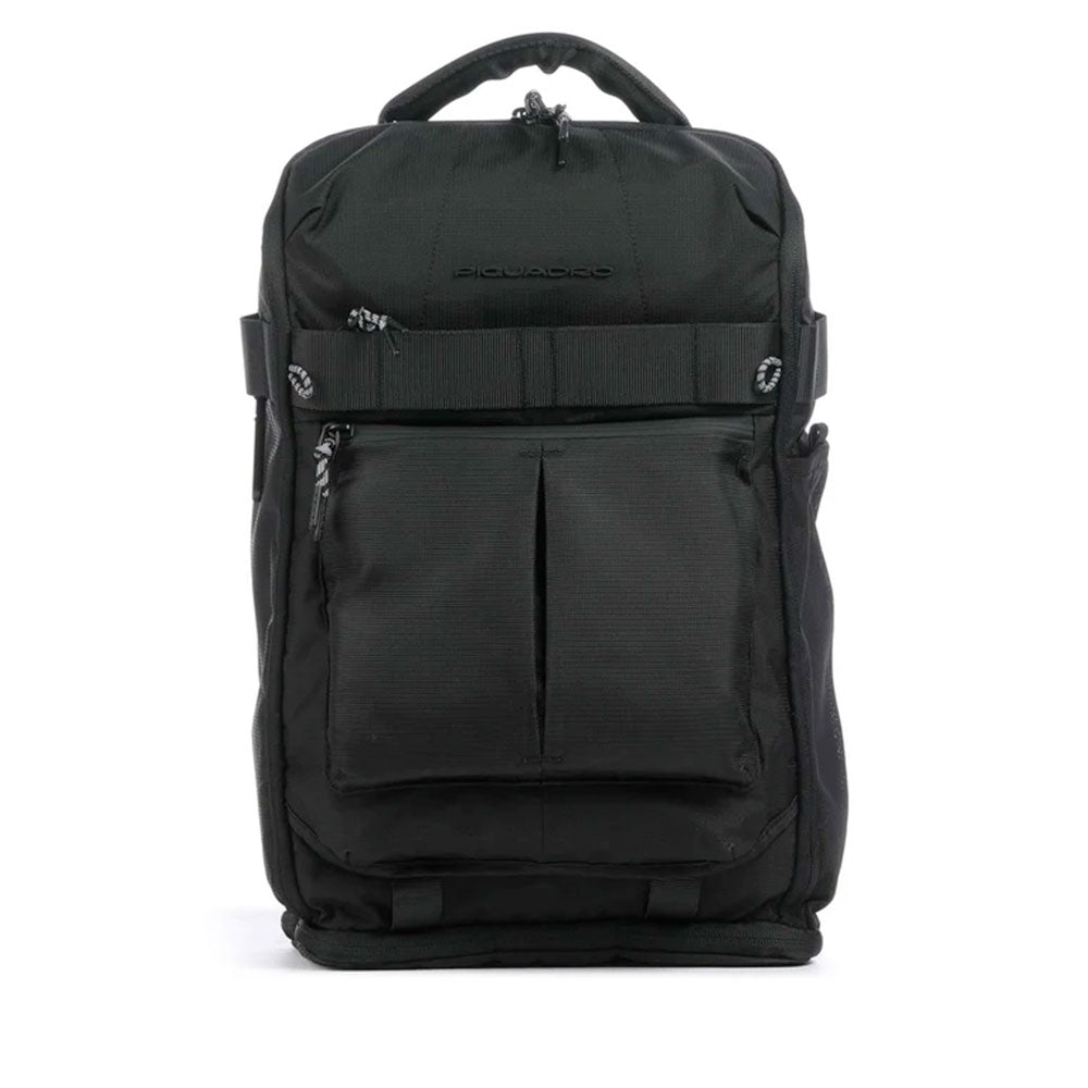 PIQUADRO Fahrradrucksack aus recyceltem schwarzem Nylon mit Laptopfach – Cuoieriashop