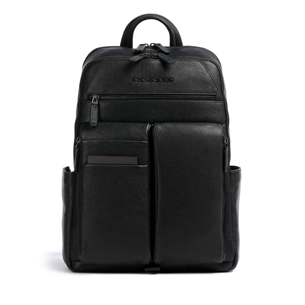 PIQUADRO Herrenrucksack aus schwarzem Leder der Paavo-Linie mit 14-Zoll-PC-Halter – CA6029S122