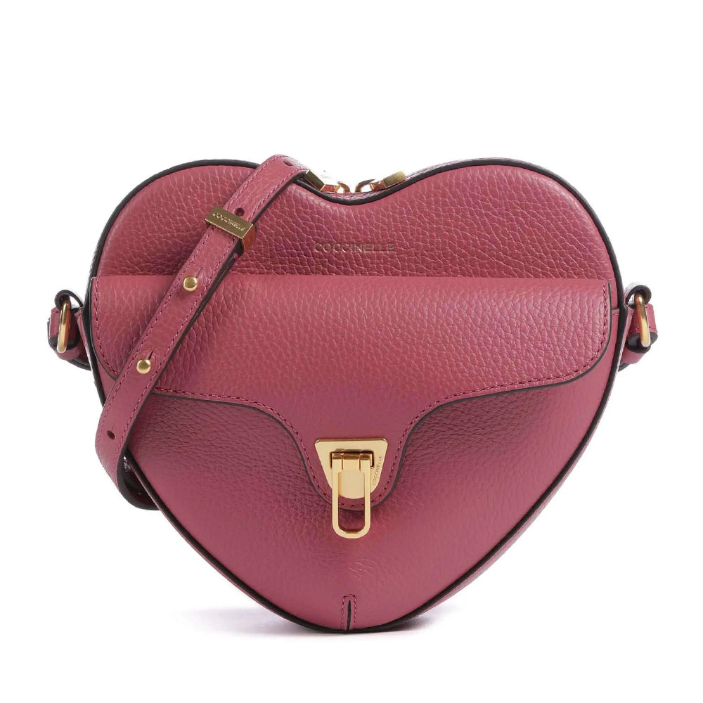Borsa Donna a Tracolla Mini COCCINELLE linea Beat Soft in Pelle Rosewood a Forma di Cuore