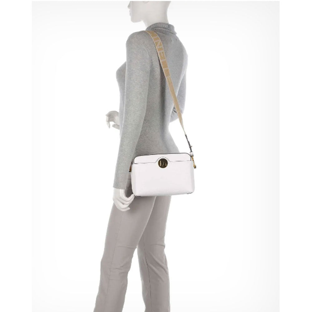 Borsa Donna a Tracolla chiusa con Zip COCCINELLE in Pelle Linea Liya Signature colore Brillant White