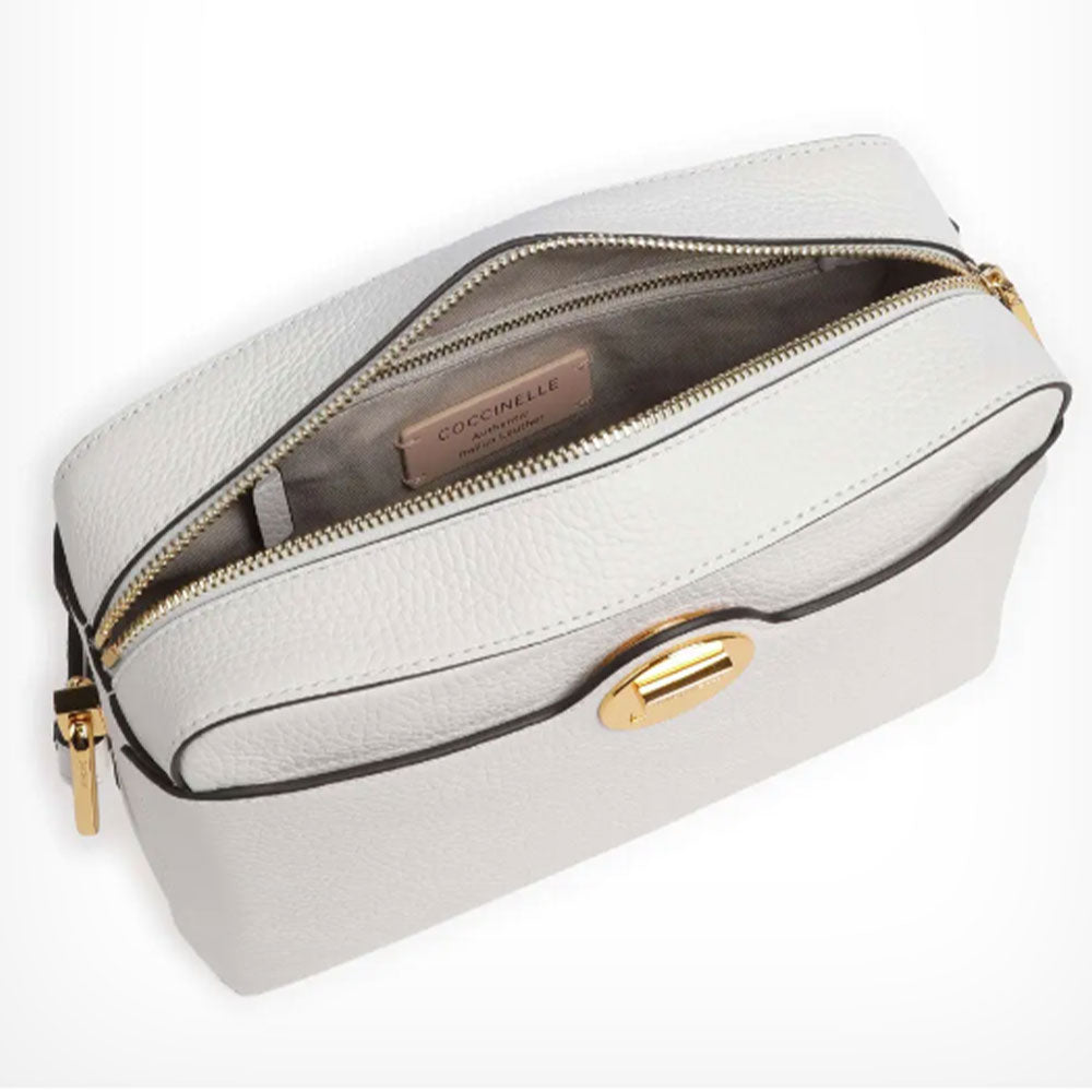 Borsa Donna a Tracolla chiusa con Zip COCCINELLE in Pelle Linea Liya Signature colore Brillant White