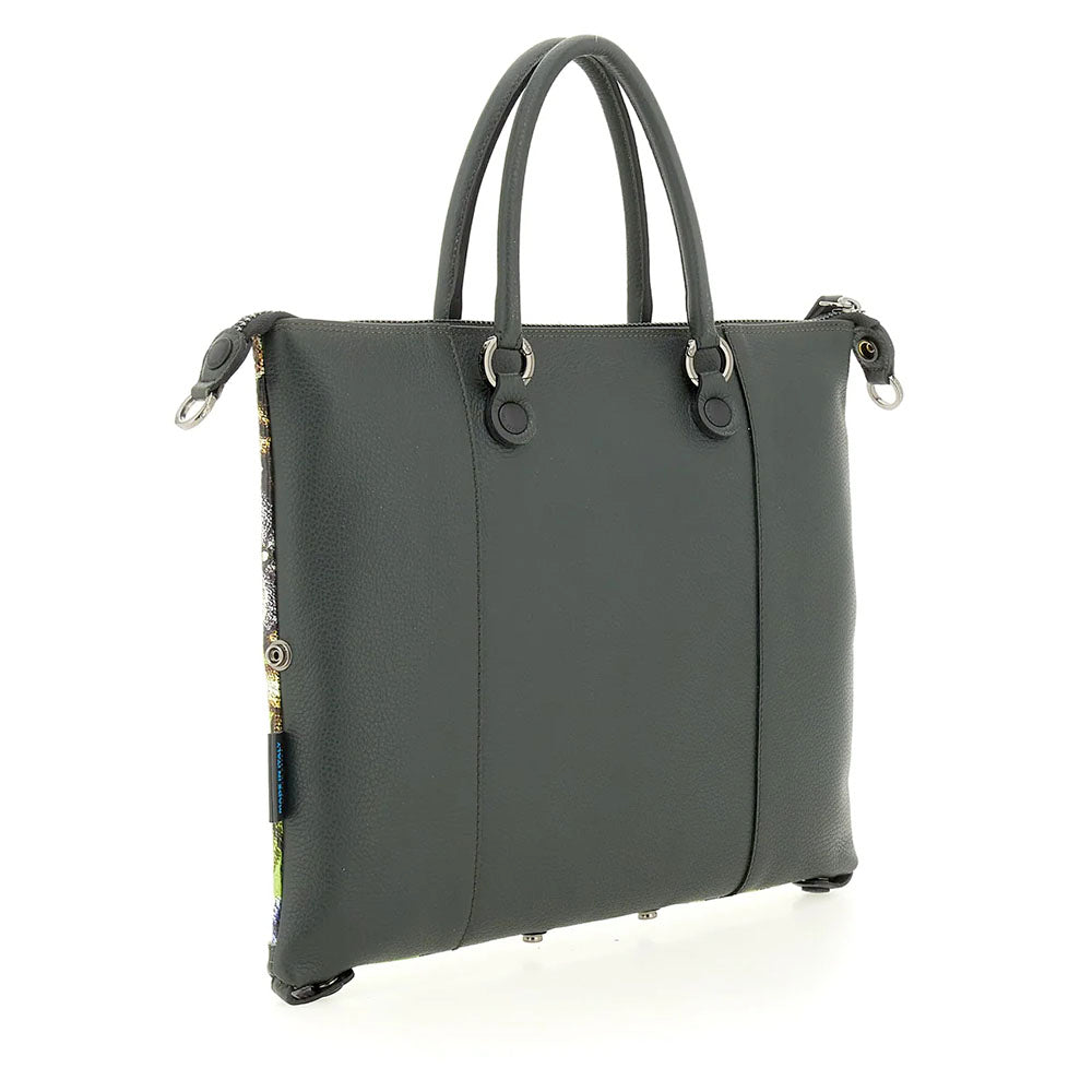 Borsa Donna a Mano con Tracolla GABS G3 PLUS Medium in Pelle stampa Ricamo Fiore Verde
