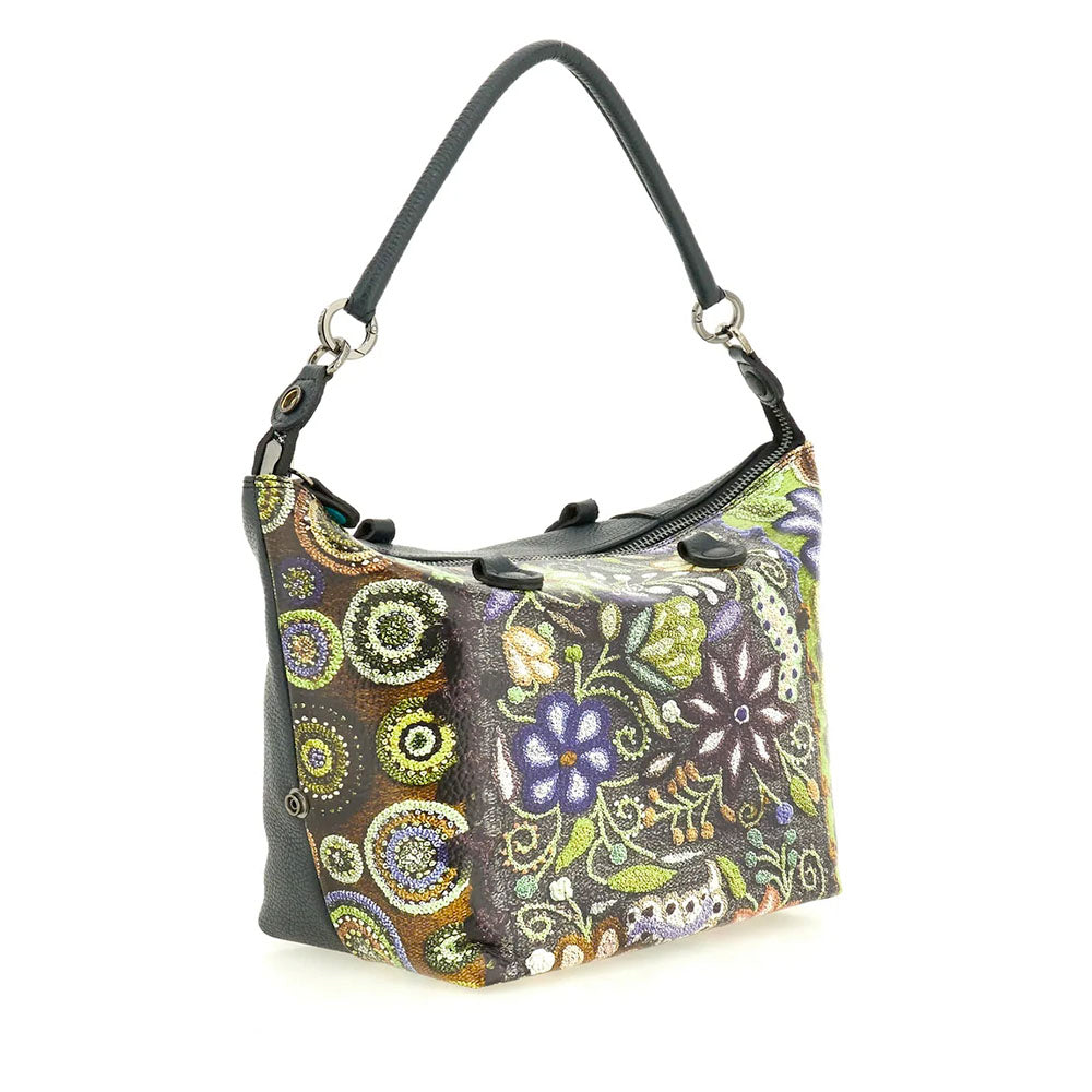 Borsa Donna a Mano con Tracolla GABS G3 PLUS Medium in Pelle stampa Ricamo Fiore Verde