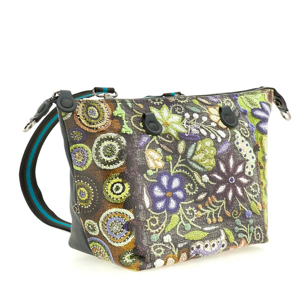 Borsa Donna a Mano con Tracolla GABS G3 PLUS Medium in Pelle stampa Ricamo Fiore Verde