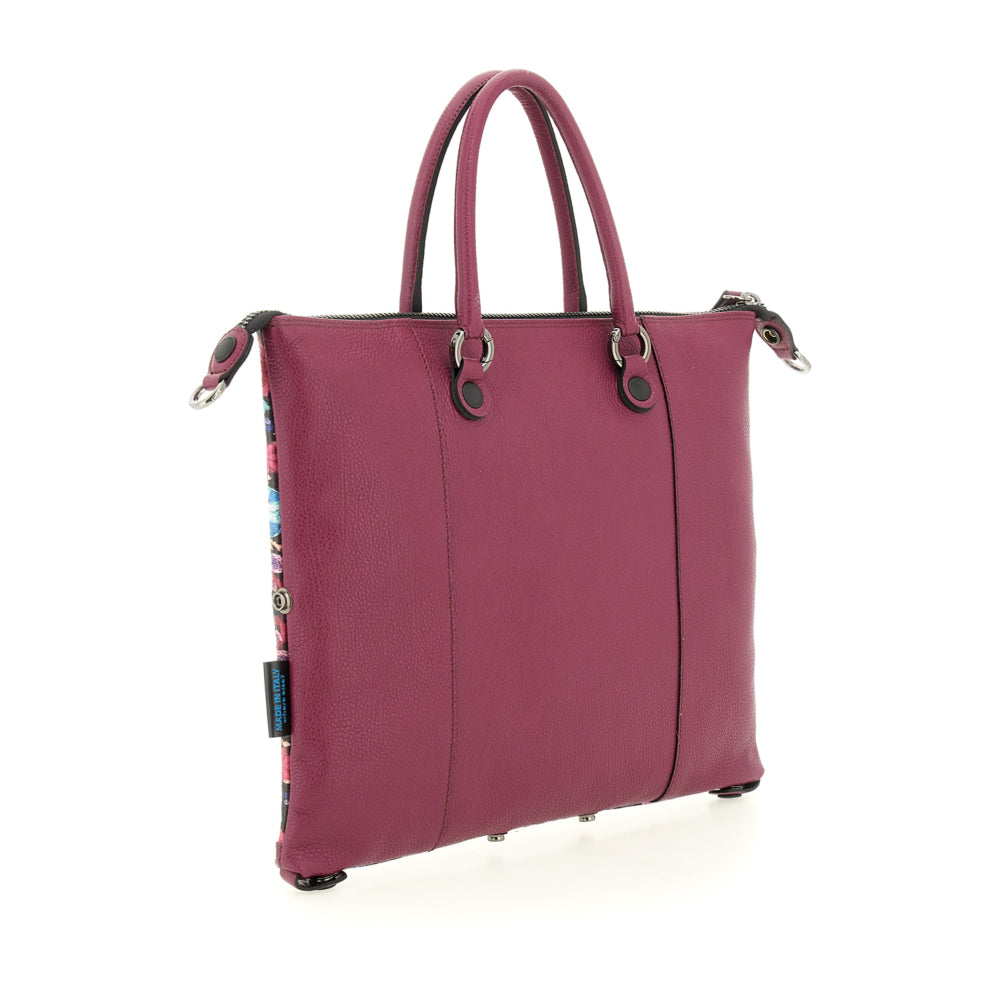 Borsa Donna a Mano con Tracolla GABS G3 PLUS Medium in Pelle stampa Ricamo Fiore Fuxia