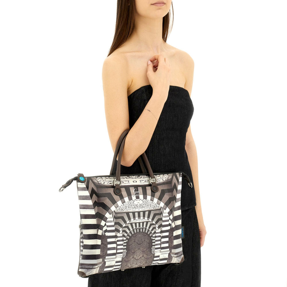 Borsa Donna a Mano con Tracolla GABS G3 PLUS Medium in Pelle stampa Portone B/N