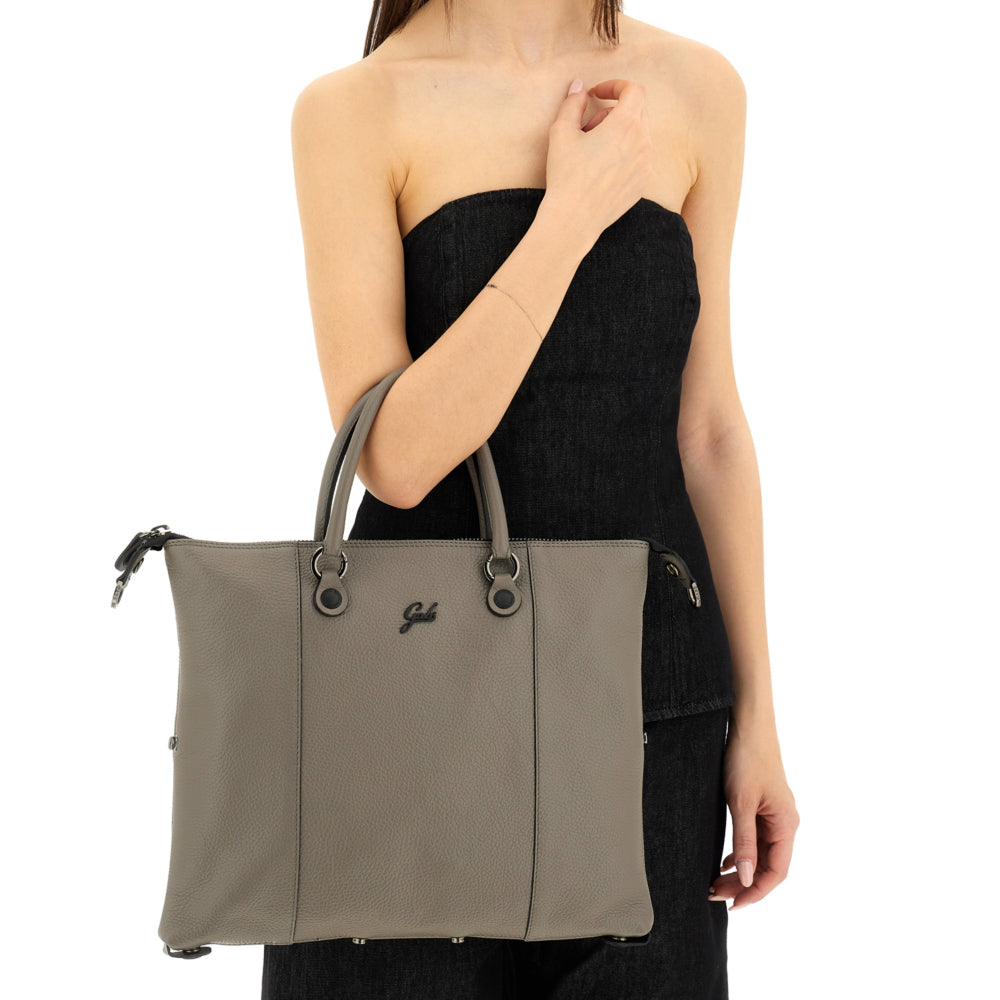 Borsa Donna a Mano con Tracolla GABS G3 PLUS Medium in Pelle Martellata color Zinco