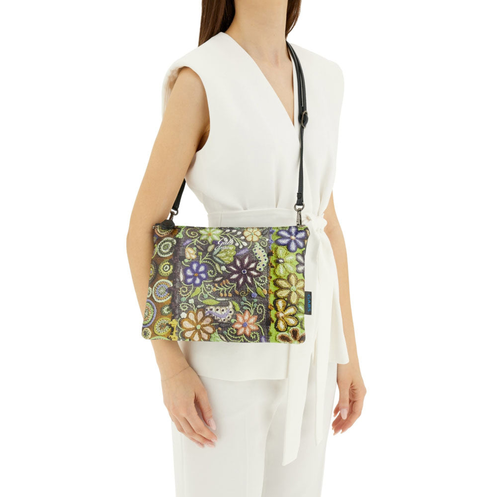 Borsa Donna a Tracolla GABS Beyonce Media in Pelle stampa Ricamo Fiore Verde