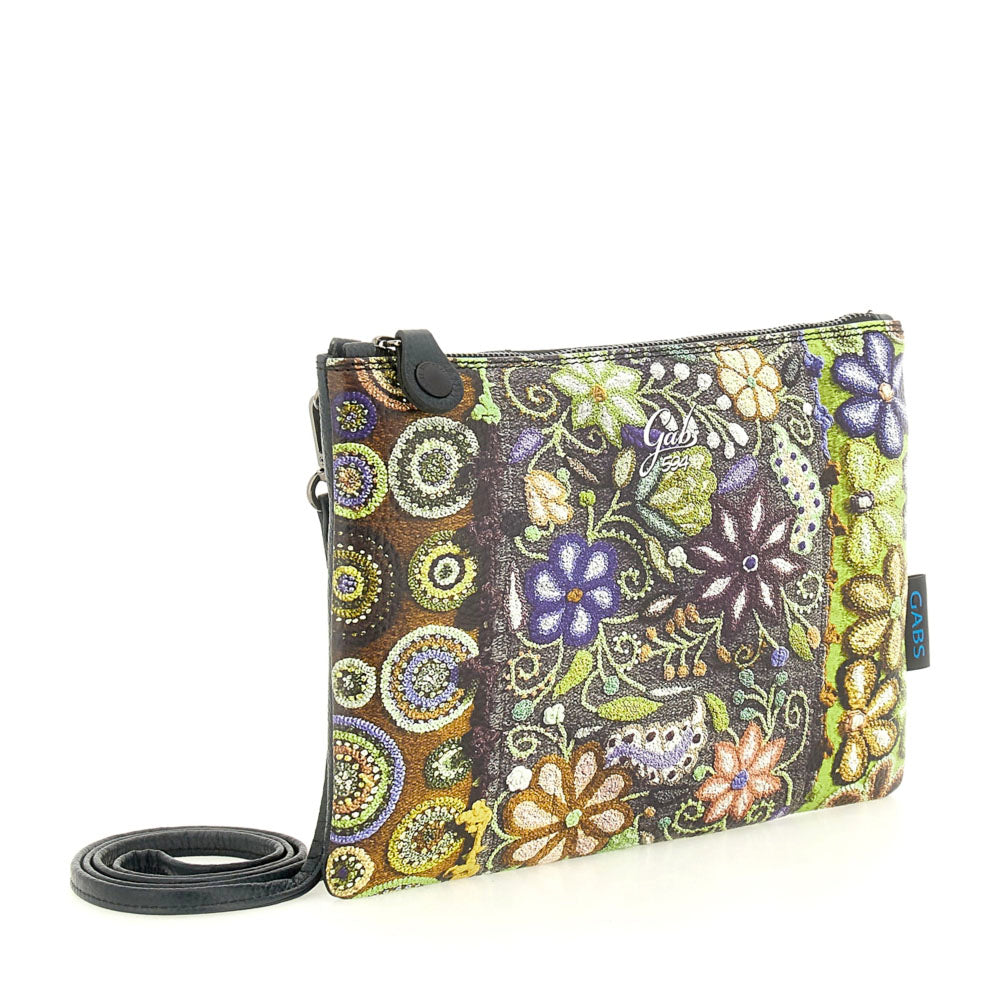 Borsa Donna a Tracolla GABS Beyonce Media in Pelle stampa Ricamo Fiore Verde