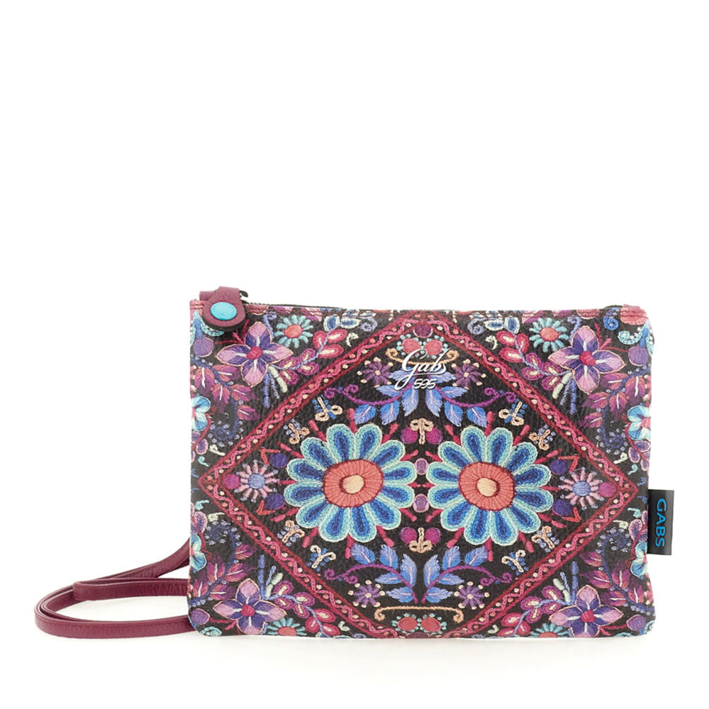 Borsa Donna a Tracolla GABS Beyonce Media in Pelle stampa Ricamo Fiore Fuxia