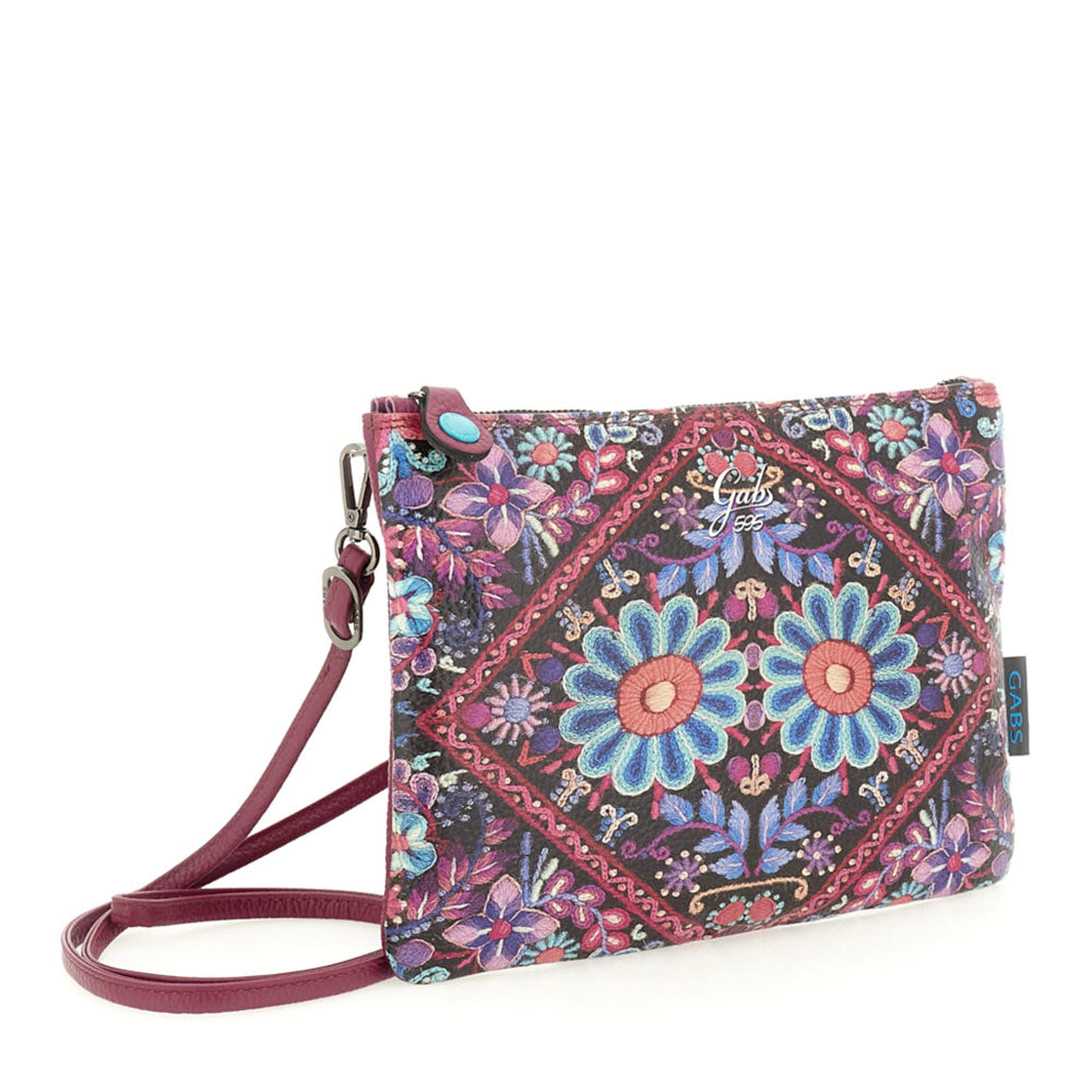 Borsa Donna a Tracolla GABS Beyonce Media in Pelle stampa Ricamo Fiore Fuxia