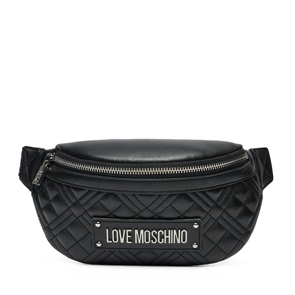 Marsupio Trapuntato LOVE MOSCHINO linea Lettering Logo Nero e Nikel