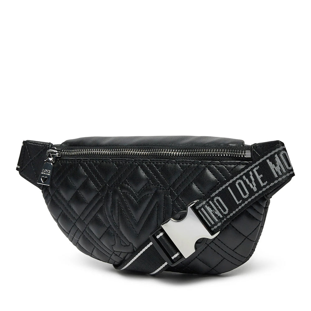 Marsupio Trapuntato LOVE MOSCHINO linea Lettering Logo Nero e Nikel