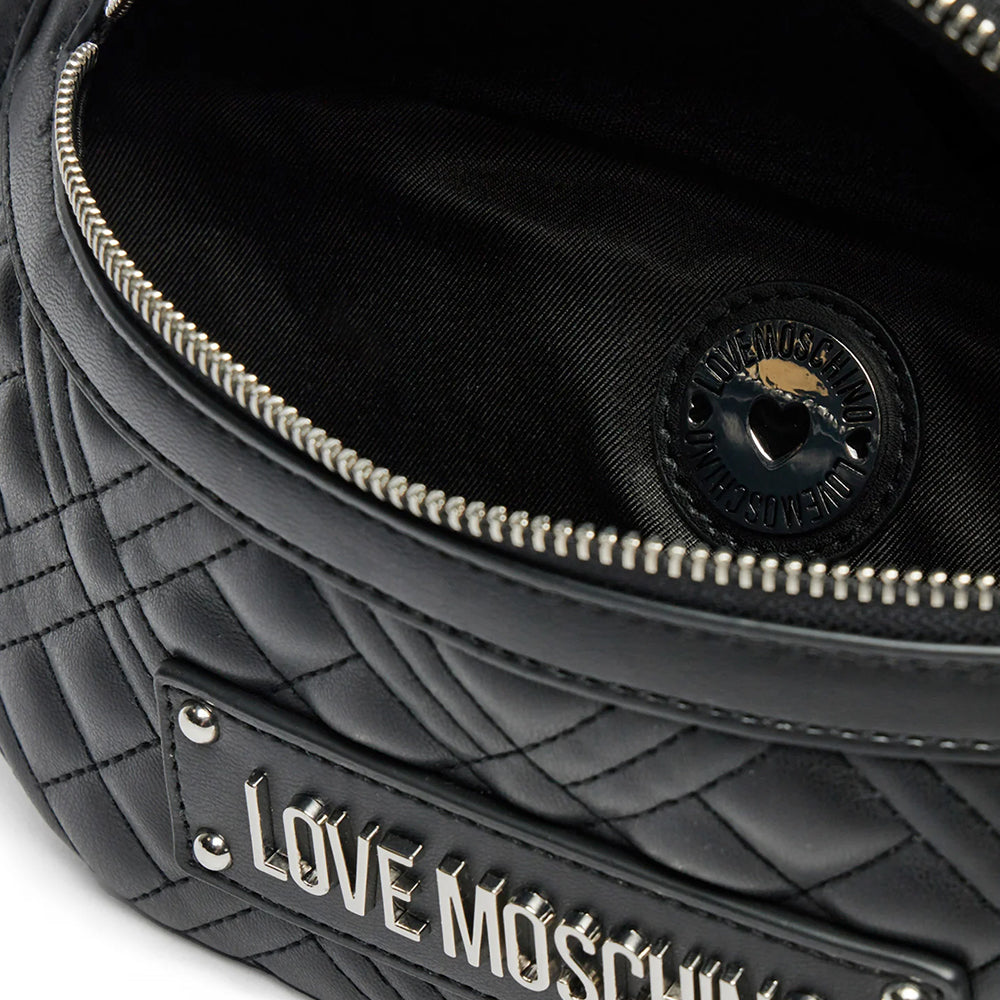 Marsupio Trapuntato LOVE MOSCHINO linea Lettering Logo Nero e Nikel