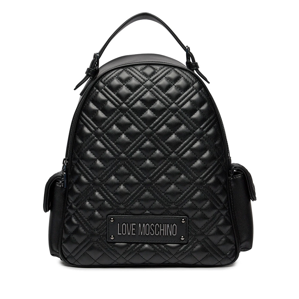 Zaino Donna Trapuntato con Tasche LOVE MOSCHINO linea Love Lettering colore Nero con Logo Canna di Fucile