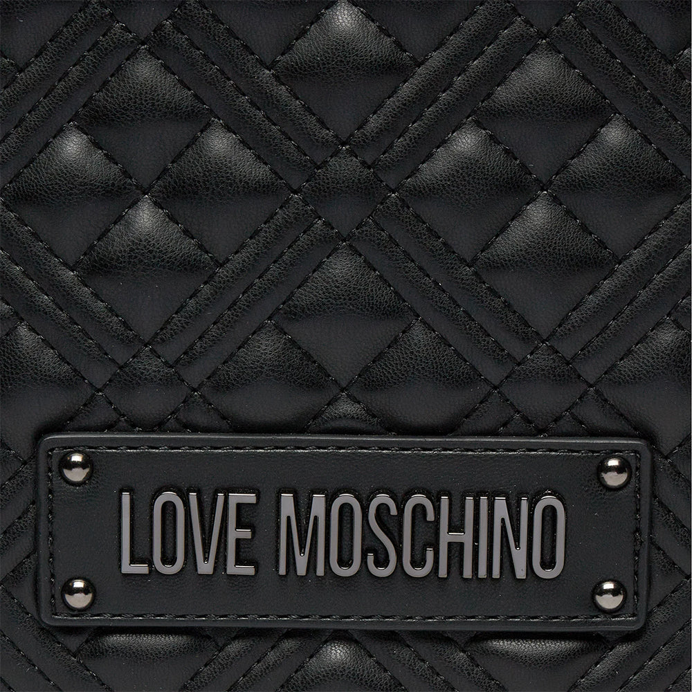 Zaino Donna Trapuntato con Tasche LOVE MOSCHINO linea Love Lettering colore Nero con Logo Canna di Fucile
