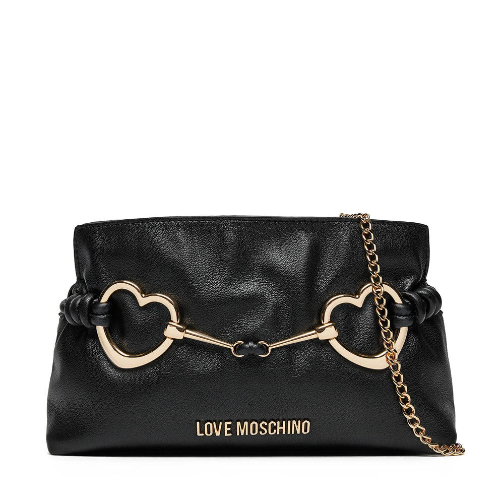 LOVE MOSCHINO Damen Clutch mit Schultergurt, Hearts Line, Schwarz