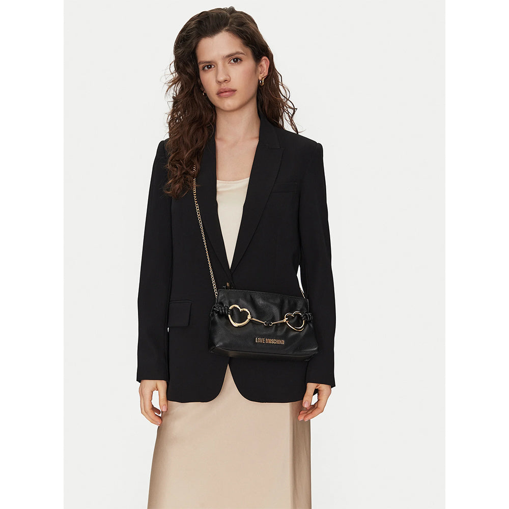 LOVE MOSCHINO Damen Clutch mit Schultergurt, Hearts Line, Schwarz