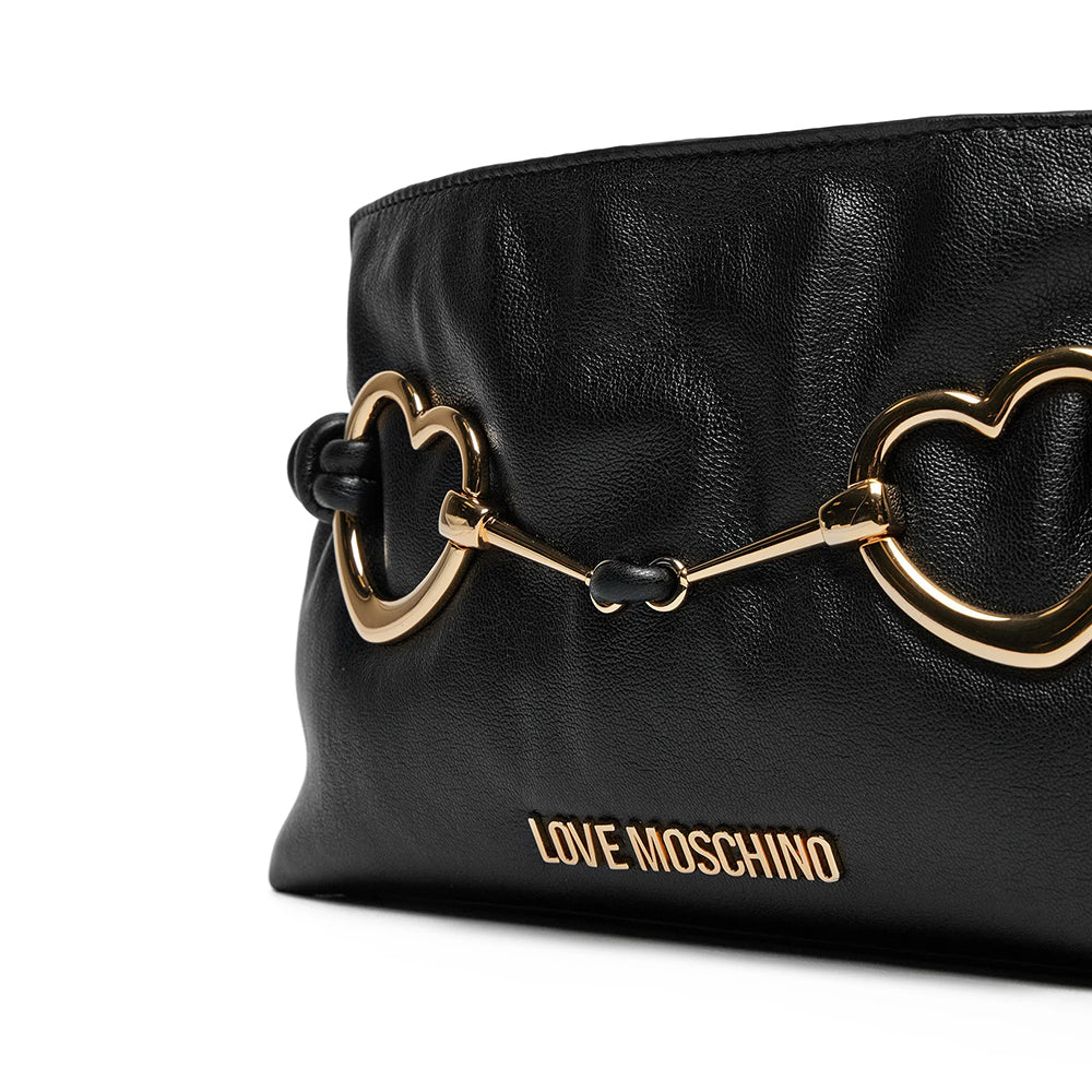 LOVE MOSCHINO Damen Clutch mit Schultergurt, Hearts Line, Schwarz