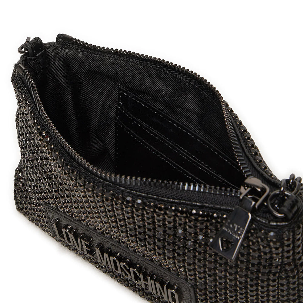 Pochette Donna LOVE MOSCHINO linea Bling Bling Nera con Strass