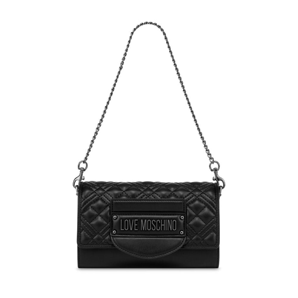 Borsa Donna a Spalla LOVE MOSCHINO linea Quilted Tab Nero con Logo Canna di Fucile