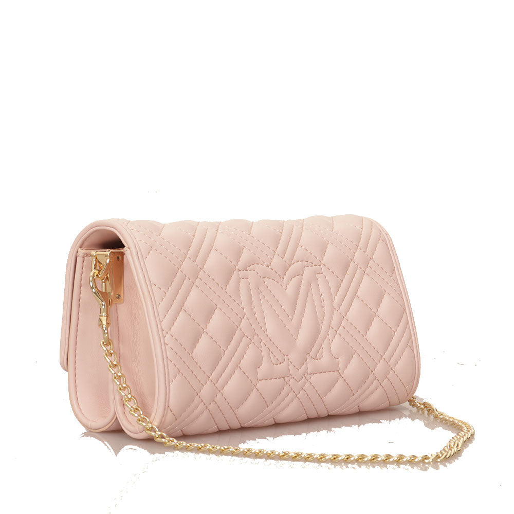 Damen-Umhängetasche LOVE MOSCHINO Quilted Tab line Puderrosa