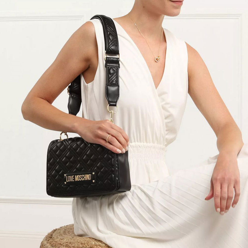 Borsa Donna Trapuntata a Spalla e Tracolla LOVE MOSCHINO linea Logo Lettering colore Nero