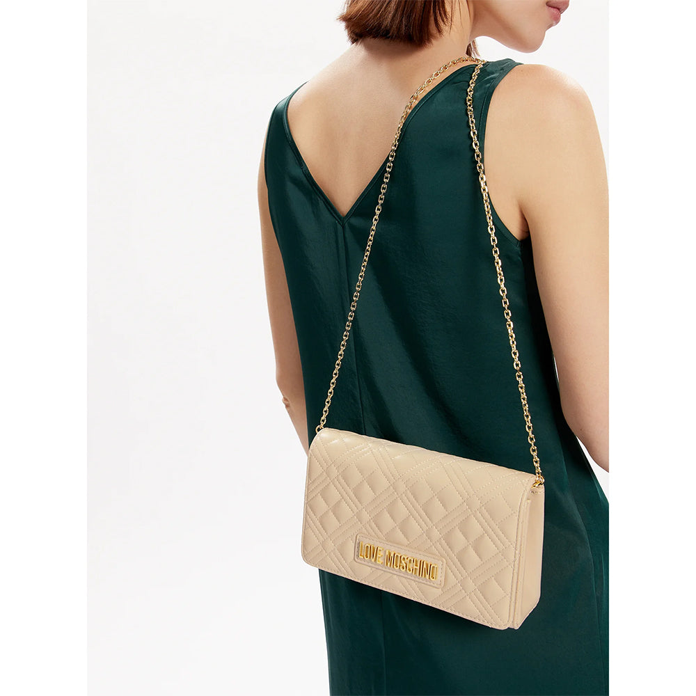 LOVE MOSCHINO Damen-Clutch mit Schultergurt Smart Daily Quilted Ivory-Linie