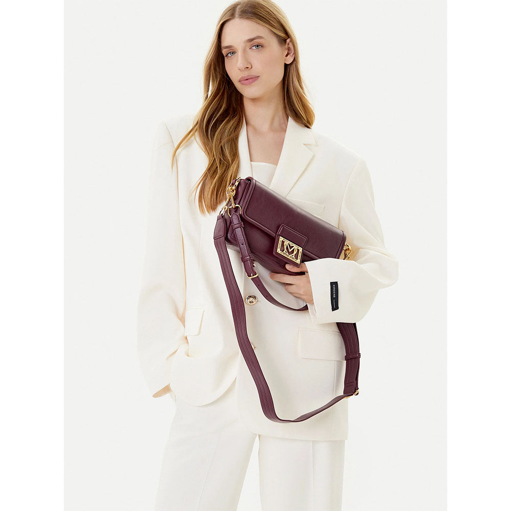 Borsa Donna a Spalla con Tracolla LOVE MOSCHINO color Vino con Placca Quadrata con Logo