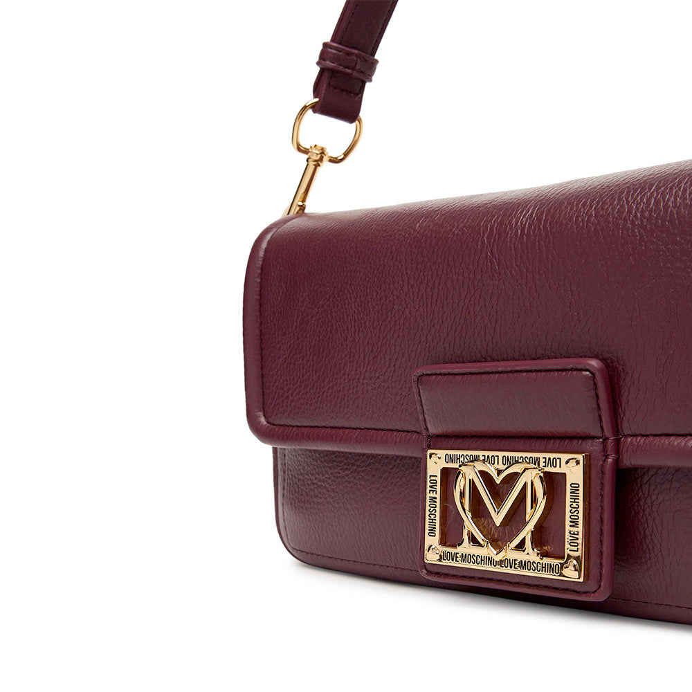 Borsa Donna a Spalla con Tracolla LOVE MOSCHINO color Vino con Placca Quadrata con Logo