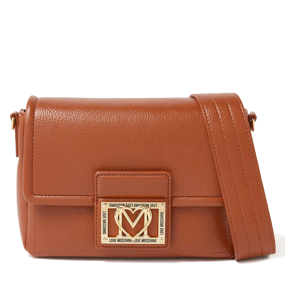 Borsa Donna a Tracolla LOVE MOSCHINO color Castagna con Placca Quadrata con Logo