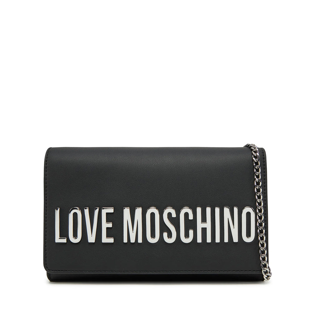 Clutch Donna con Tracolla LOVE MOSCHINO linea Smart Daily Bag Lettering Logo Nero e Nikel