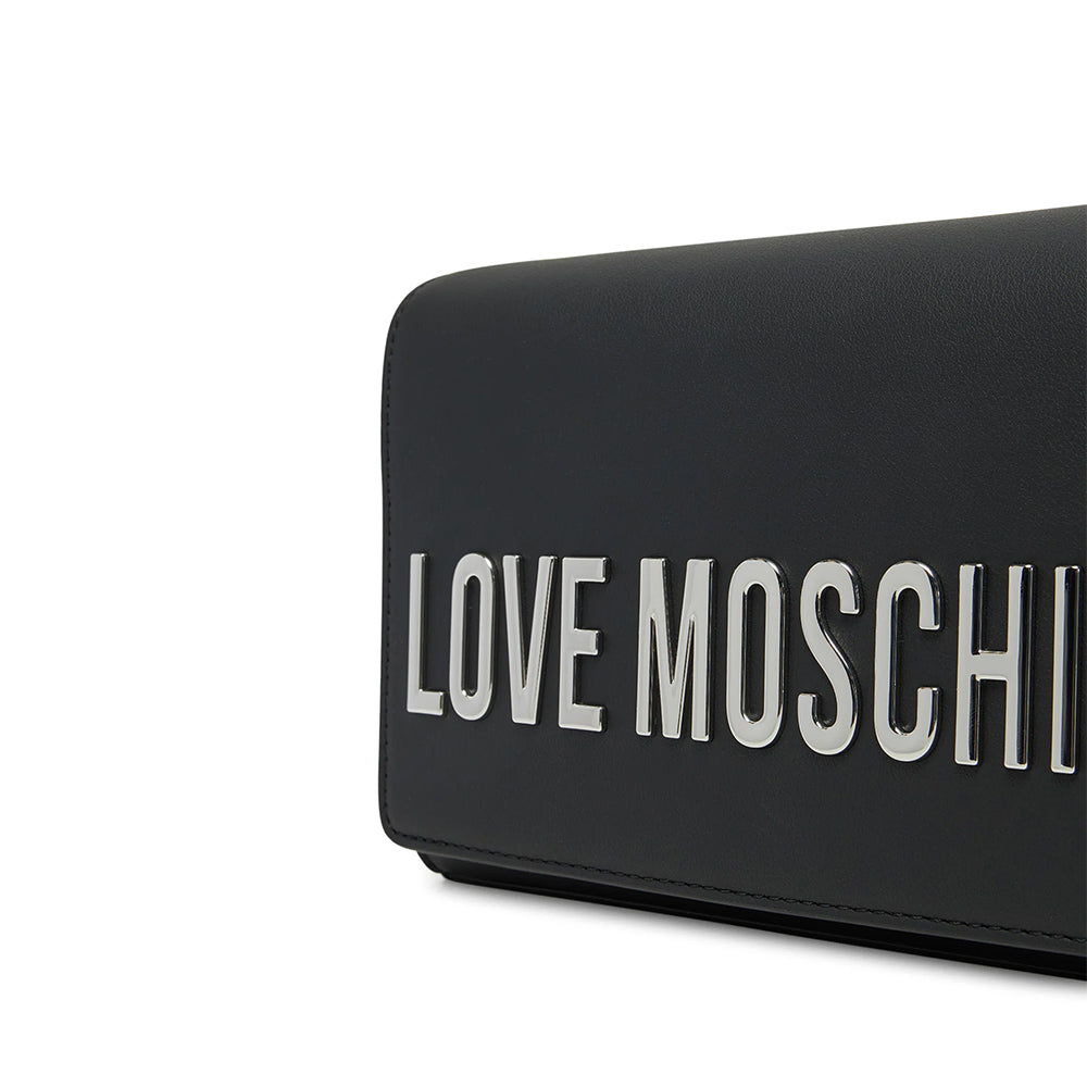 Clutch Donna con Tracolla LOVE MOSCHINO linea Smart Daily Bag Lettering Logo Nero e Nikel