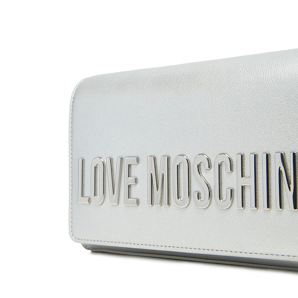 Clutch Donna LOVE MOSCHINO linea Smart Daily Bag Lettering Logo Metallic Silver