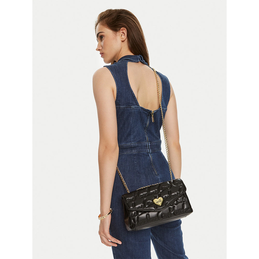 Borsa a Spalla e a Tracolla LOVE MOSCHINO Nera con Logo Ricamato All Over