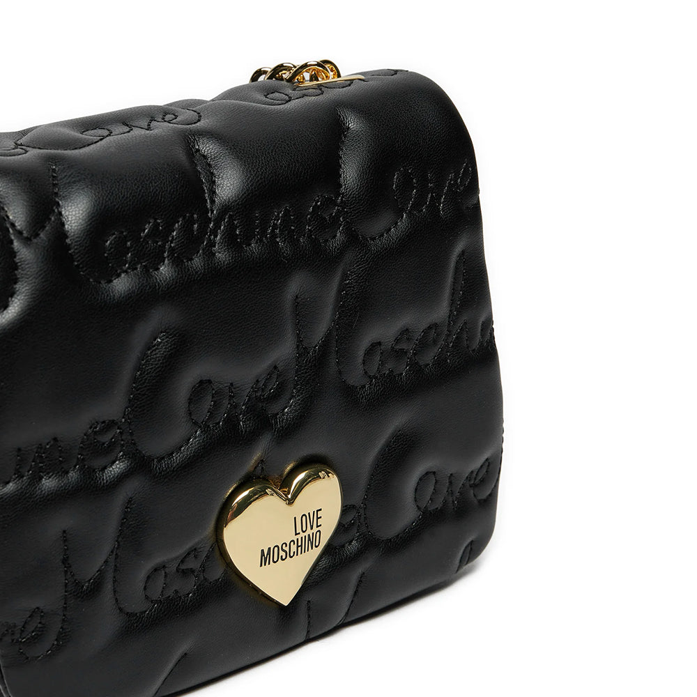 LOVE MOSCHINO
Schwarze Umhängetasche mit vollflächig aufgesticktem Logo