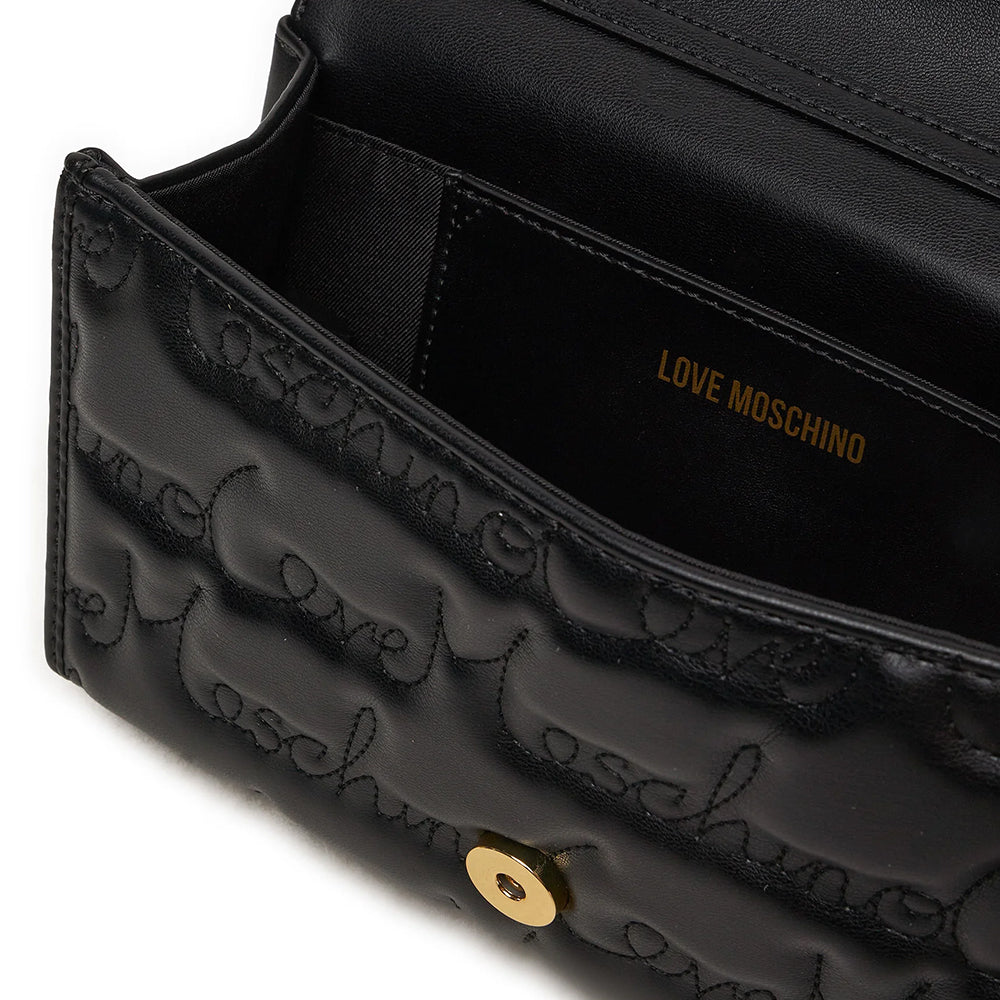 LOVE MOSCHINO
Schwarze Damen-Clutch mit Schultergurt und durchgehend gesticktem Logo