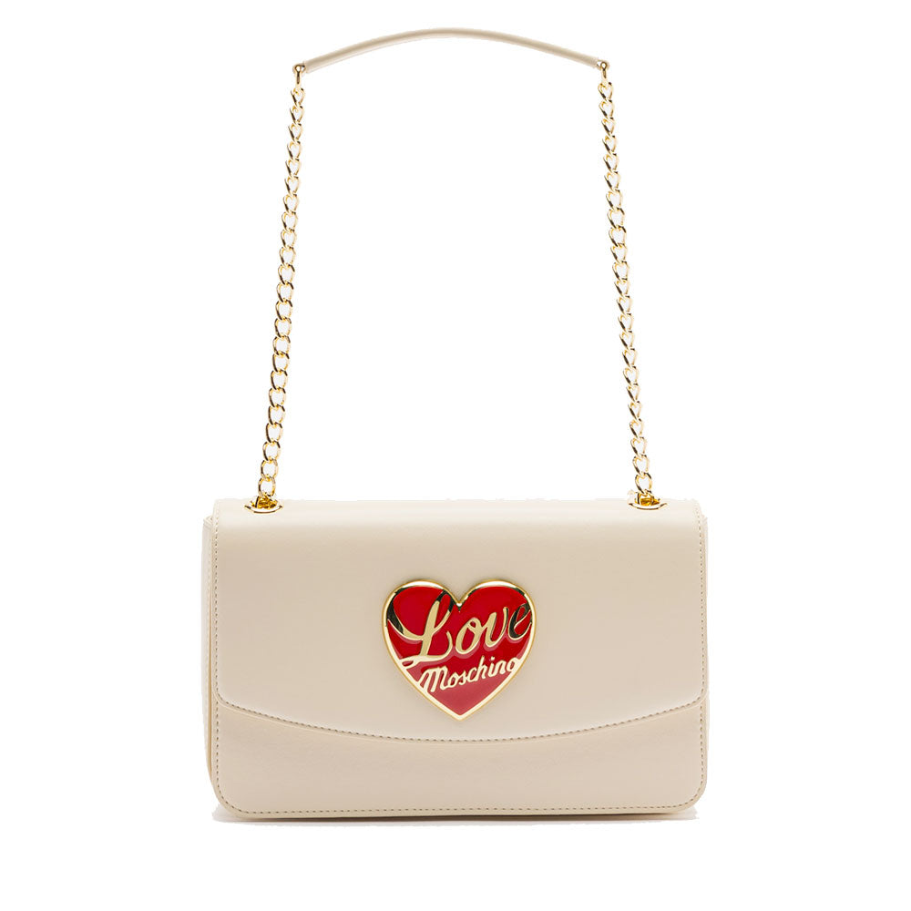 Borsa a Spalla e a Tracolla LOVE MOSCHINO Avorio con Cuore Rosso con Logo