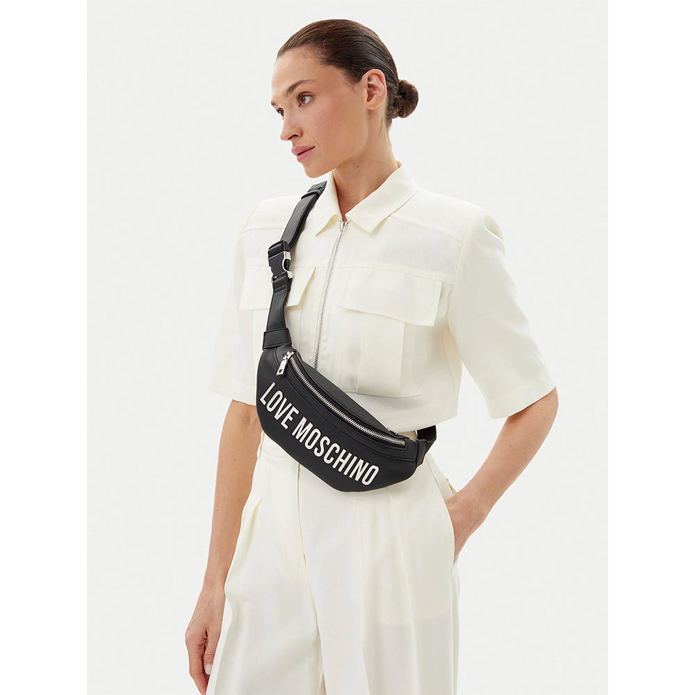 Marsupio Donna LOVE MOSCHINO linea Bold Bag Nero e Nikel