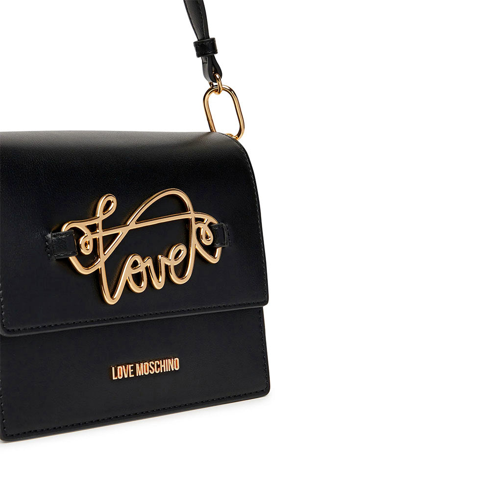 Borsa Donna a Spalla con Tracolla LOVE MOSCHINO Nera con Logo in Corsivo